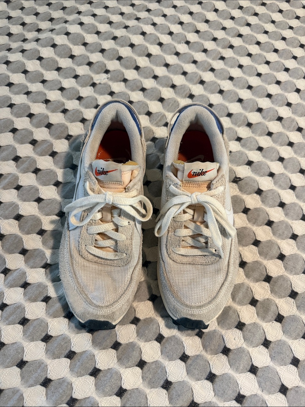 Nike Off-White Mesh & Suede Low-Top Sneakers with Orange and Red Accents